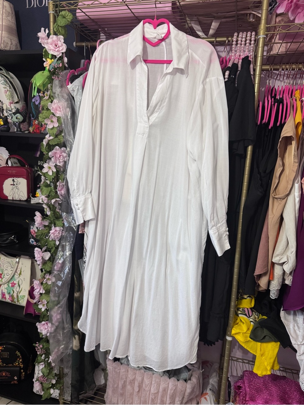 H&M White Long-Sleeve Shirt Dress